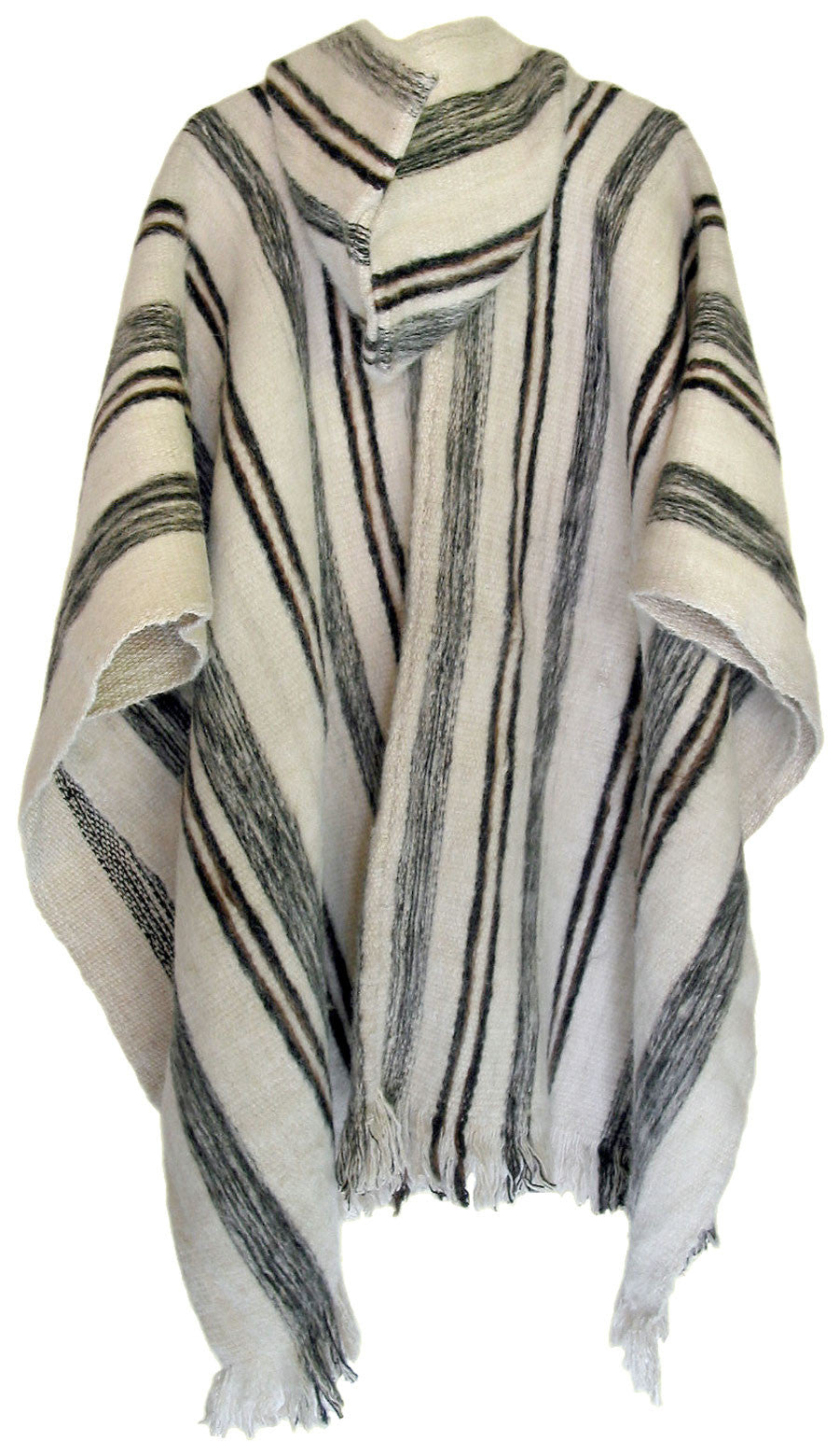Poncho Huayna a rayas con Capucha - Lana de Oveja